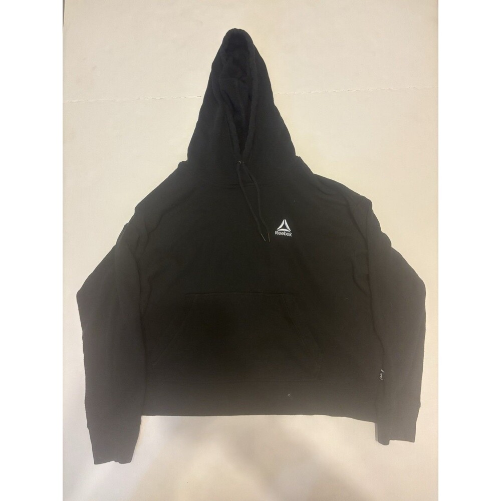 Reebok Black Men's XL Pullover Fleece Hoodie Drawstring Logo Pockets